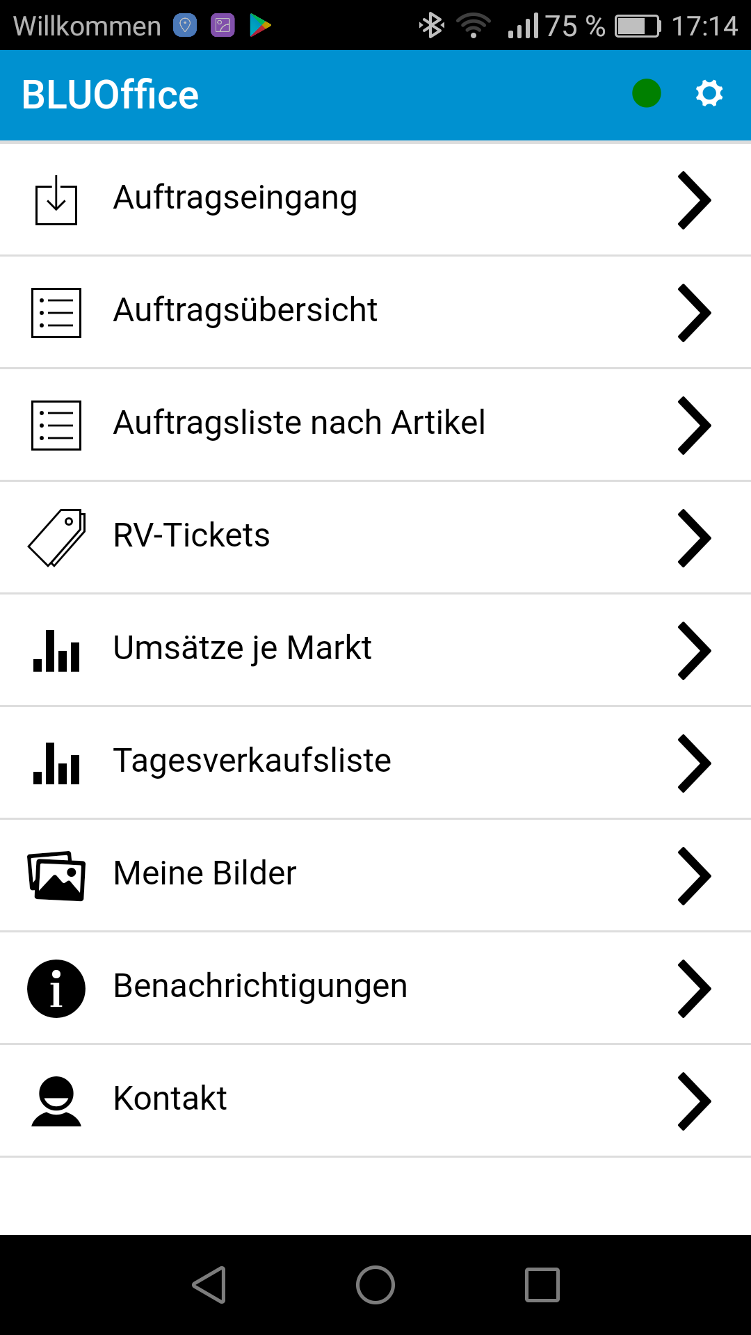 Menü der BLUCom App